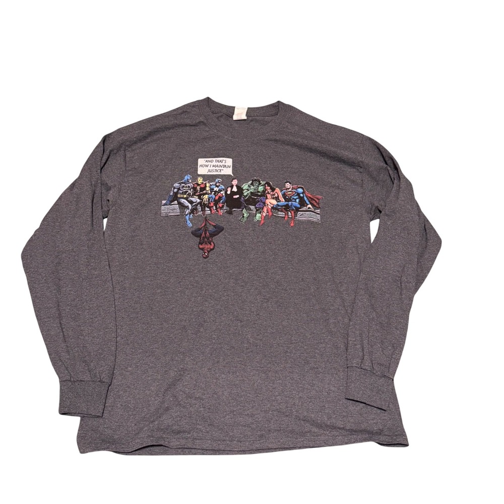 Gildan Marvel DC Comics Graphic Long Sleeve T-Shirt Gray Large Superhero Casual